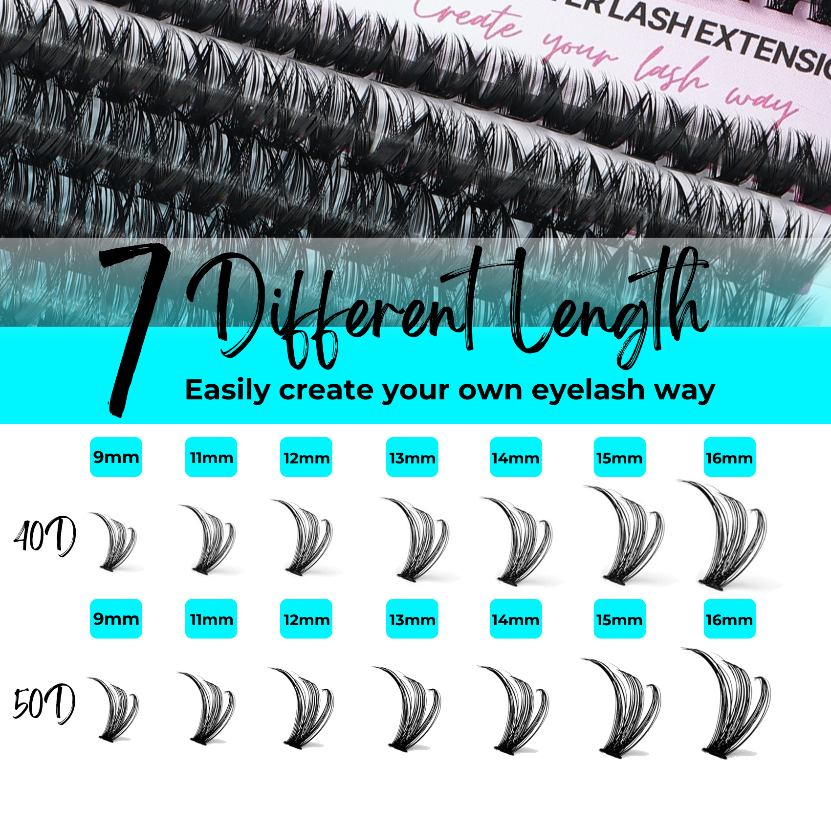 280pcs 40D+50D Lash Cluster DIY Eyelash Extension Kit